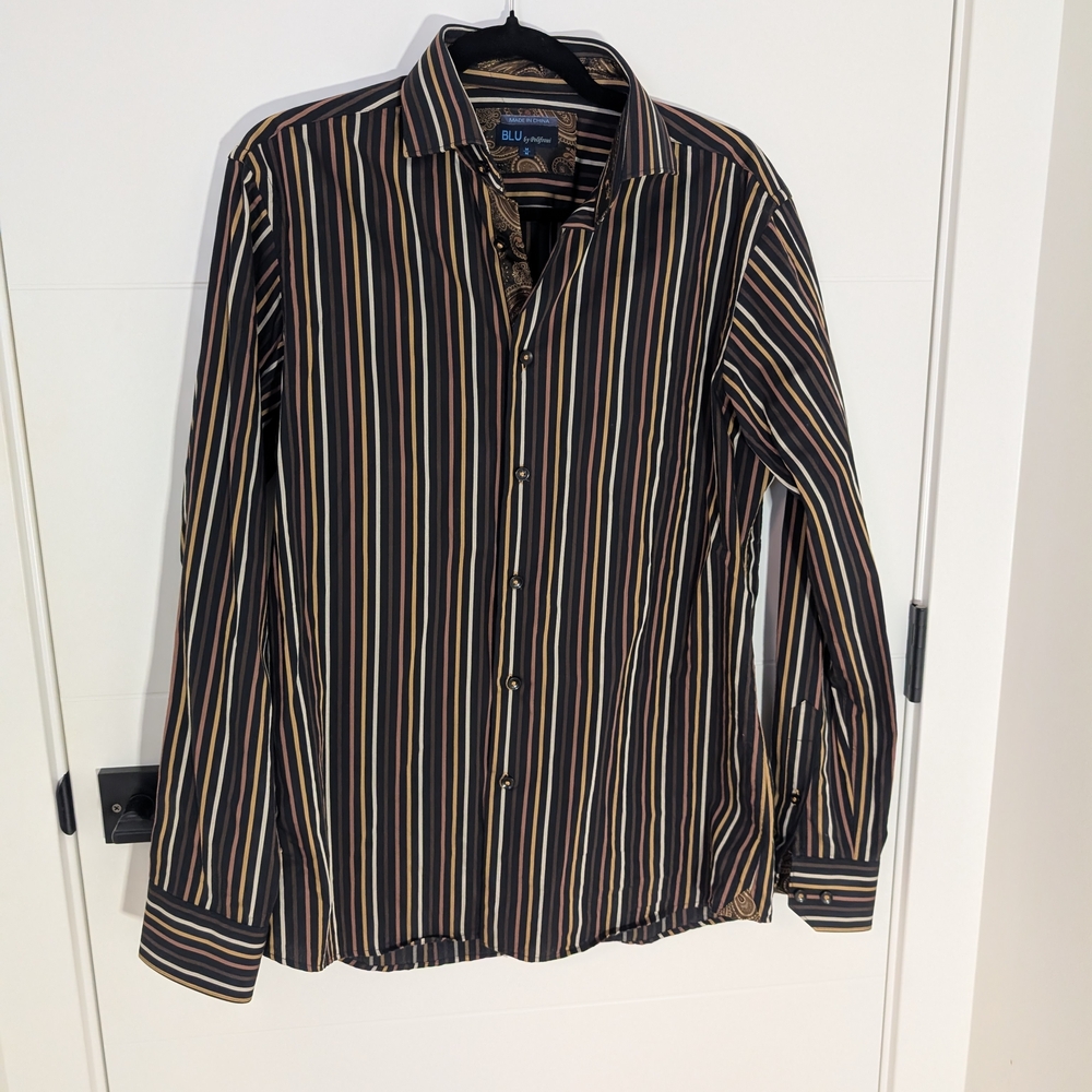 Blu by Polifroni Brown Black Stripe Shirt Medium